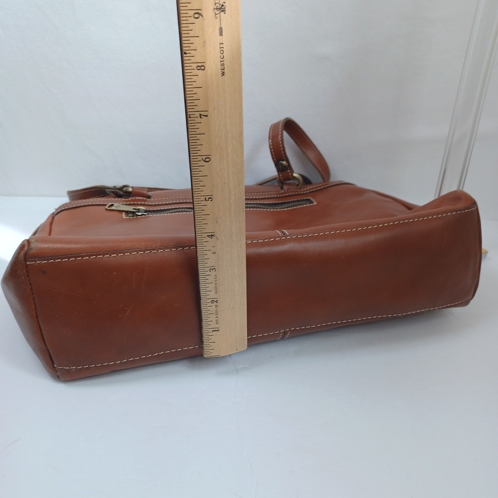 Patricia Nash Cognac Leather Tote Bag‎ Front Zip Contrast Stitching Brown - Picture 13 of 16